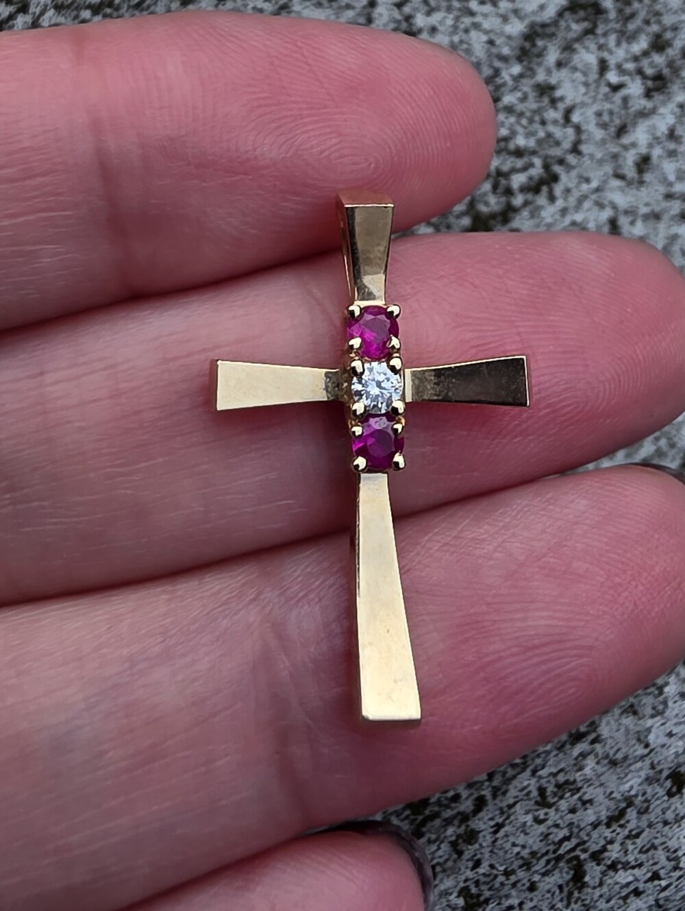 Vintage 14k Solid Gold Diamond And Ruby Cross Pendant - Picture 2 of 15